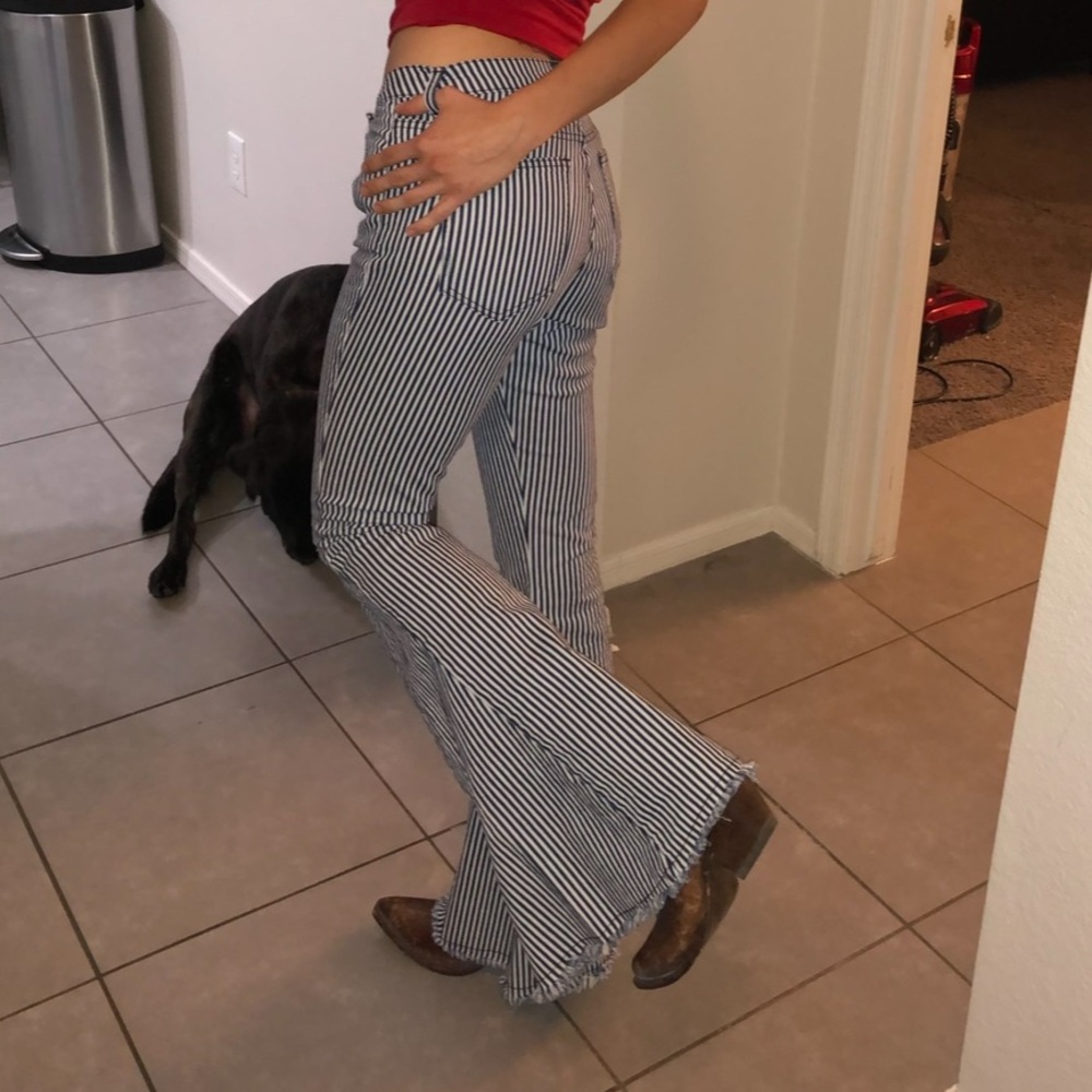 Saints & Hearts blue and white striped flared jeans